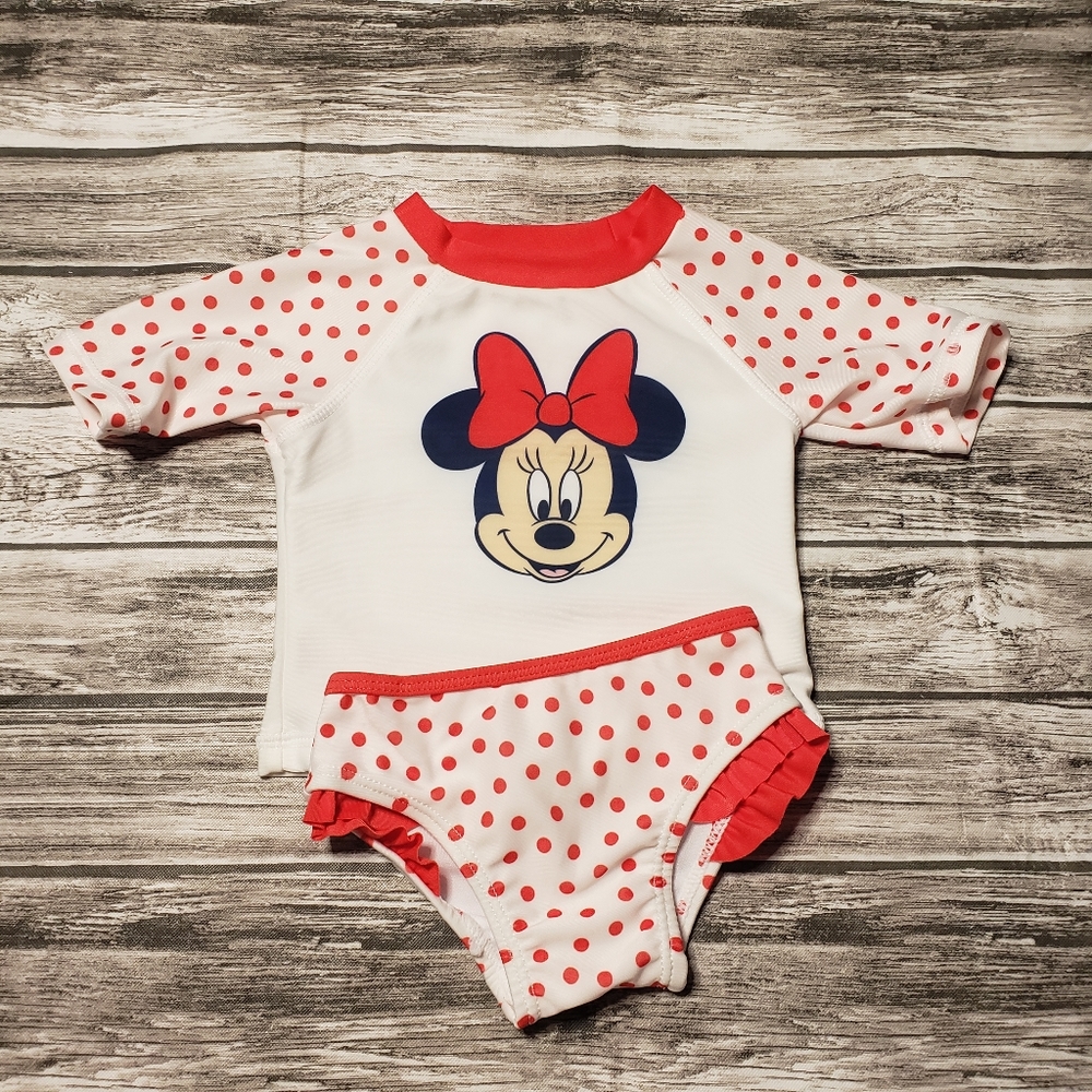 Disney baby white and red minnie mouse rash guard swim suit